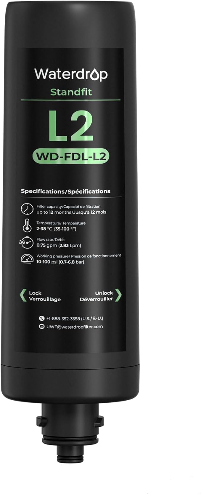 Waterdrop FDL-L2 Replacement Water Filter, Replacement for Waterdrop DLG-L Under Sink Water Filter, Under Sink Water Filtration System