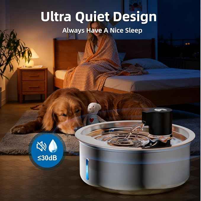 Dog Water Fountain, 8L Stainless Steel Dog Water Fountain for Large Dogs, Dog Water Bowl Dispenser, Super Quiet Pump and Replacement Filters for Cats and Dogs