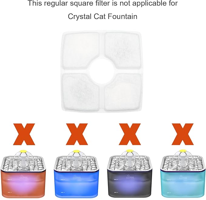 Wonder Creature Cat Water Fountain Filter, 8 Replacement Filters & 4 Replacement Pre-Filter Sponges Pack for 2.5L Cubic Pet Fountain Stainless Steel Top, Elliptical Automatic Cat Water Dispenser