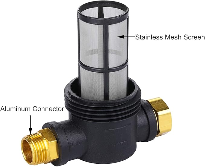 Sediment Filter Attachment Line Water Hose Filter with 100 mesh Stainless Mesh Screen,2Pcs O-Rings &2Pcs Gaskets,for Garden Hose Pressure Washer inlet RV Camping Car Wash Water Hose