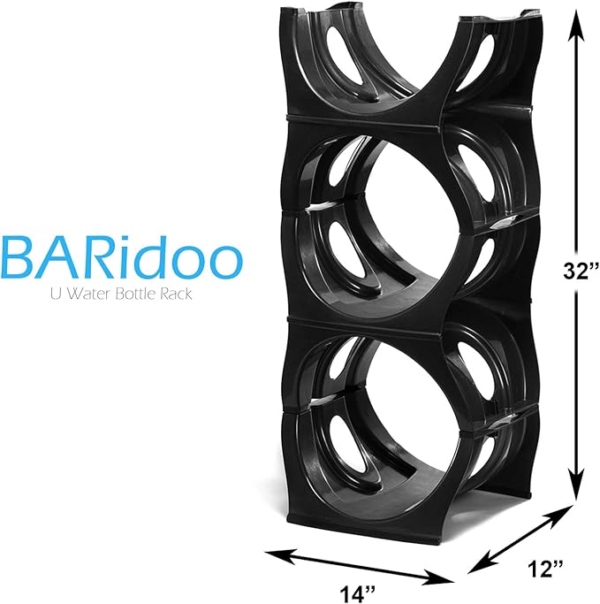 Bariboo Stackable Water Bottle Storage Rack Best Water Jugs 5 Gallon Organizer. Jug Holder for Kitchen, Cabinet and Office Organizing. Reinforced Polypropylene (Coal Black, 3 No Shelf)