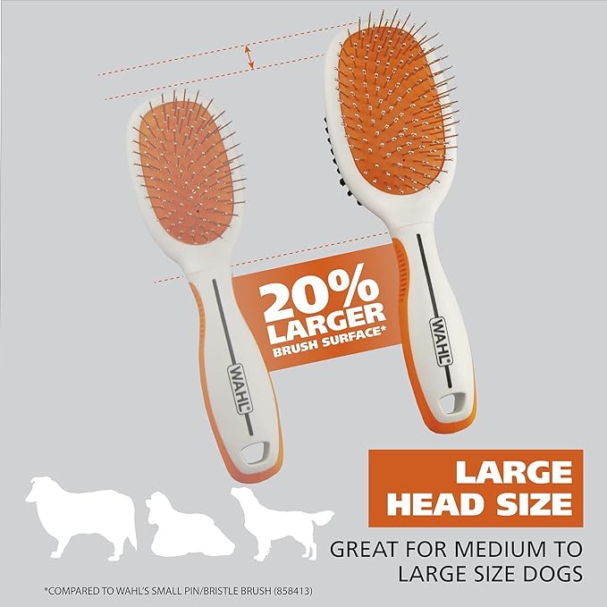 Wahl Premium Pet Double Sided Pin Bristle Brush with Patented Stacked Pin Design for Dogs - Removes Loose Hair & Stimulates the Skin while Creating a Soft Coat Shine - Model 858501 - AquaVibe