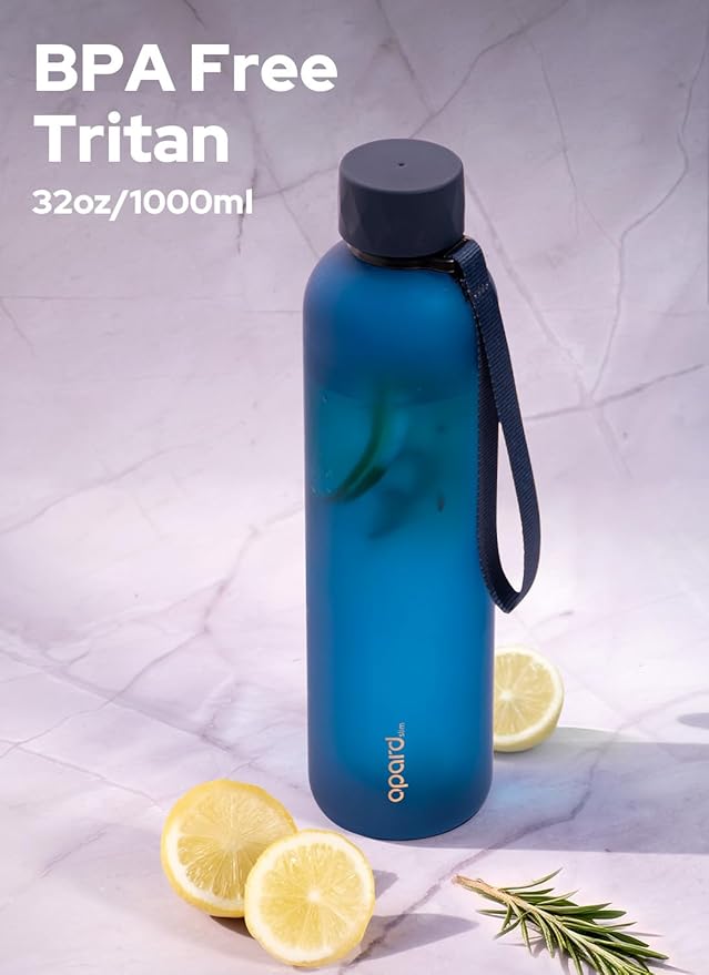 Opard Slim Pro Water Bottle 32oz, Plastic Water Bottle BPA-Free, Facetted Rubberized Grip-Texture Monocap, Leakproof Screw Top, Midnight Blue, Reusable for Travel School Sport Gym Hiking