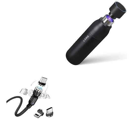 BoxWave Cable Compatible with LARQ Bottle PureVis 17 oz - MagnetoSnap AllCharge Cable, Magnet Charging Cable USB Type-C Micro USB - Jet Black