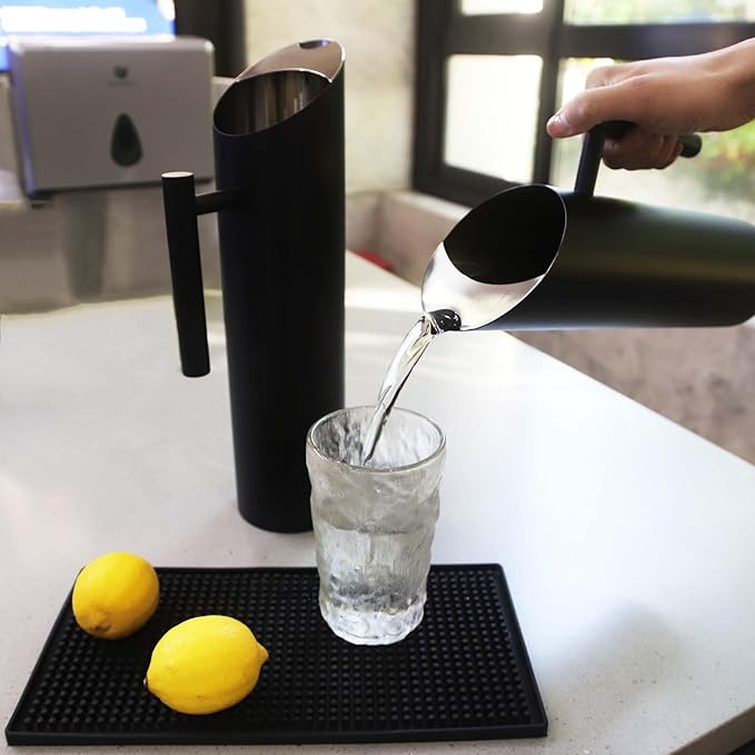 Stainless Steel Water Pitcher Black Metal Pitcher with Ice Guard Cold Drinking Carafe Jug for Juice, Beer, Milk, Ice Tea or Other Beverage by MUGLIO (70oz)