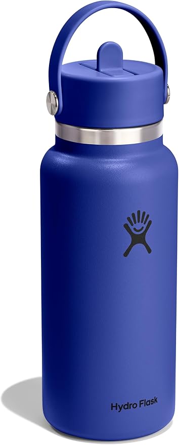 Hydro Flask Water Bottle - Insulated Stainless Steel - Wide Mouth Flex Straw Lid, Non Spill, Leakproof and Refillable in 32 Oz Capri Blue