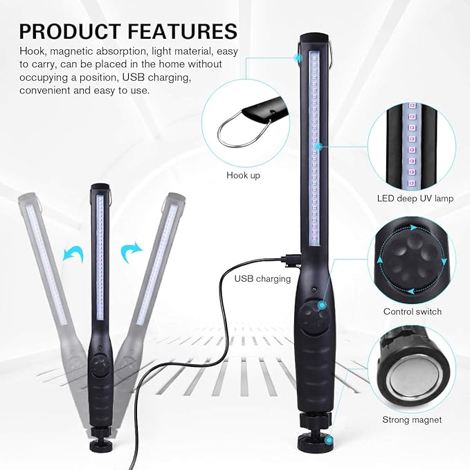 UV Light Sanitizer, Portable UV Light Disinfection Lamp USB Rechargeable Ultraviolet Light Sanitizer for Home Hotel Travel Car Kills 99% of Germs Viruses & Bacteria UV Light Sanitizer Wand 1 Pack