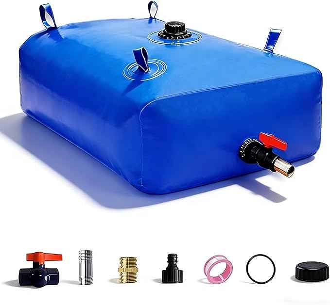 113 L/30 Gal Water Bladder Tank, Foldable Portable Water Storage Container, Emergency Water Bag for RV, Truck Bed, Fire Prevention, Drought Resistance, Blue