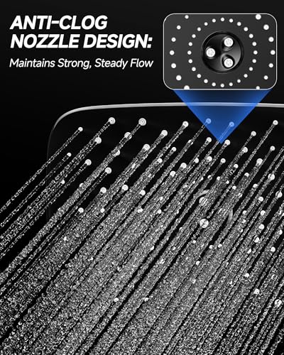 11.8" Black Rain Shower Head with 11" Stainless Steel Exension Arm