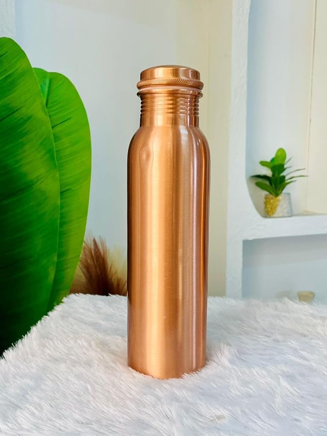 Keshavi Plain Copper Water Bottle (34 Oz /1000ml)| Pure Copper Drinking Water Bottle - Ideal for Home, Office, Gym & School | Heavy‑Duty, Leak‑Proof Material
