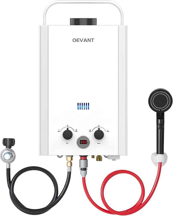 Propane Water Heater, 1.58GPM 6L Portable Tankless Water Heater with Handle & Overheating Protection, Propane Gas, Instant Hot Water for RV Camping, Outdoor Shower (WHITE)