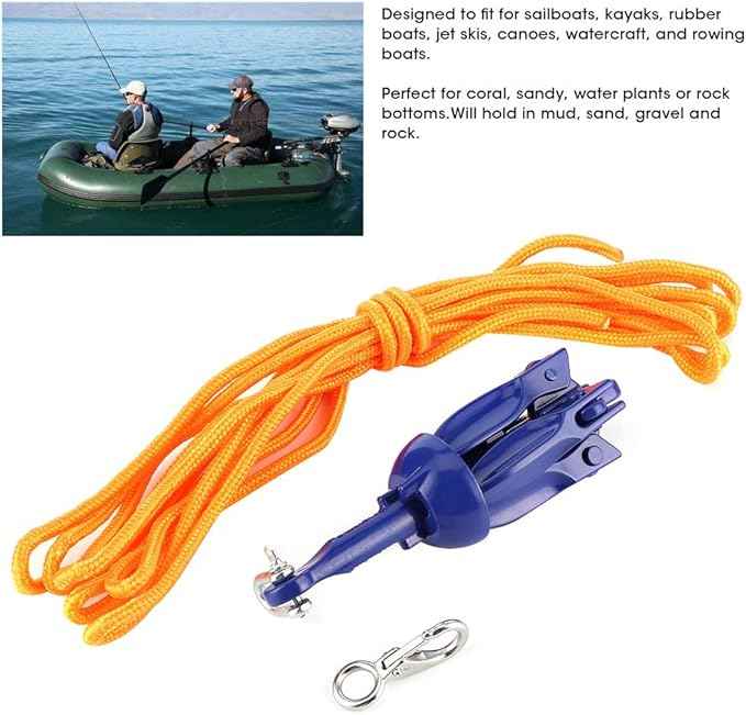 Compact Folding Anchor Rope Hook Watercraft Acc for Boats Kayak Canoe Sailboat,
