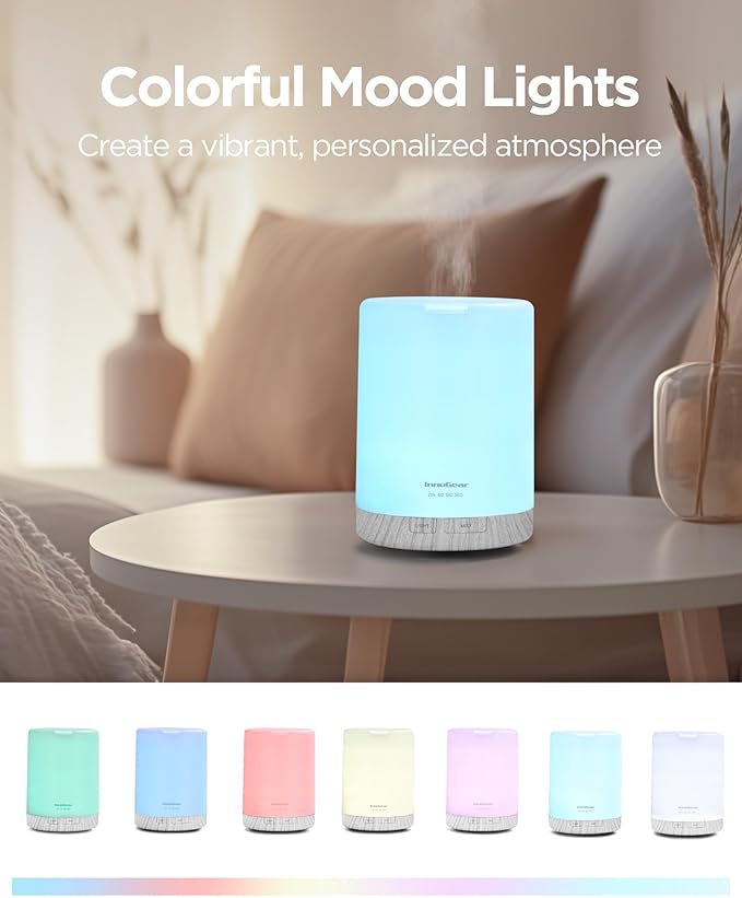 InnoGear 300ML Essential Oil Diffuser, Premium 5-in-1 Ultrasonic Aromatherapy Diffusers Scent Humidifier Aroma Diffuser Vaporizer Auto-Off Timer for Room Office Home, White, Medium