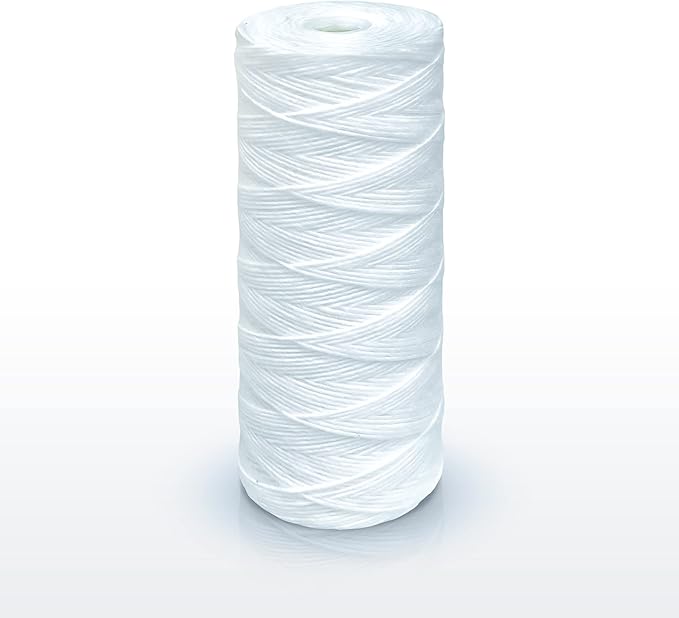 High Capacity Wound String 5 Micron Sediment Water Filter Cartridge 10” x 4.5” Removes Sand, Dirt, Silt, Rust, Extended Filter Life Compatible with 355215-45, 84637, PC10, WP1097P, WPX597P (6 Pack)