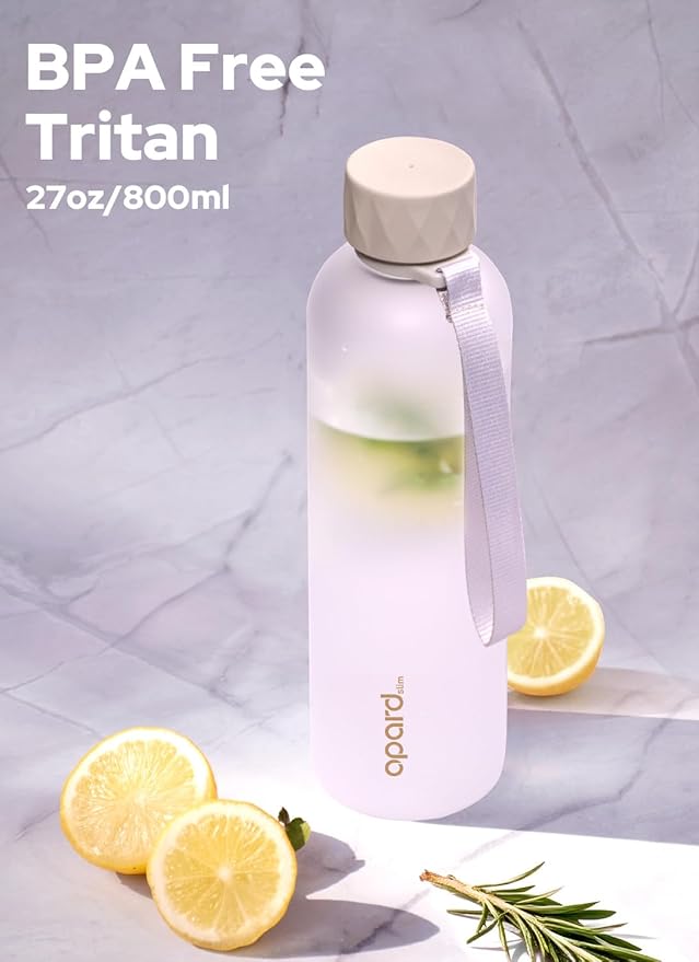 Opard Slim Pro Water Bottle 27oz, Plastic Water Bottle BPA-Free, Facetted Rubberized Grip-Texture Monocap, Leakproof Screw Top, Cream White, Reusable for Travel School Sport Gym Hiking