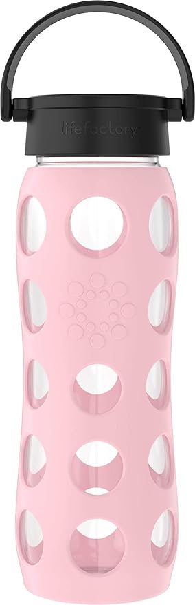 Lifefactory 22-Ounce BPA-Free Glass Water Bottle with Classic Cap and Protective Silicone Sleeve, Desert Rose