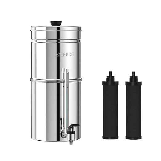 ICEPURE 2.25G Gravity-fed Water Filter System with Sight Glass Spigot, 304 Stainless Steel Countertop System, 2 Black Carbon Filters, Reduce 99% Chlorine, Lead for Home, Camping, Emergencies