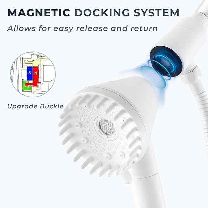 Ryamen 2026 Magnetic Filtered Shower Head with Handheld– High Pressure Showerhead with Power Wash Mode, Chlorine Removal, Massage Brush, Pressure Adjustable, One-Touch Pause & Stainless Steel Hose