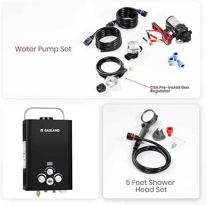 GASLAND CSA Certified Portable Water Heater with Pump Outdoor - 1.58GPM 6L Propane Tankless Instant On Demand Hot Water Shower for Camping & Camper, Includes 1/2" Twist-On Pipe Strainer,BE158BP60