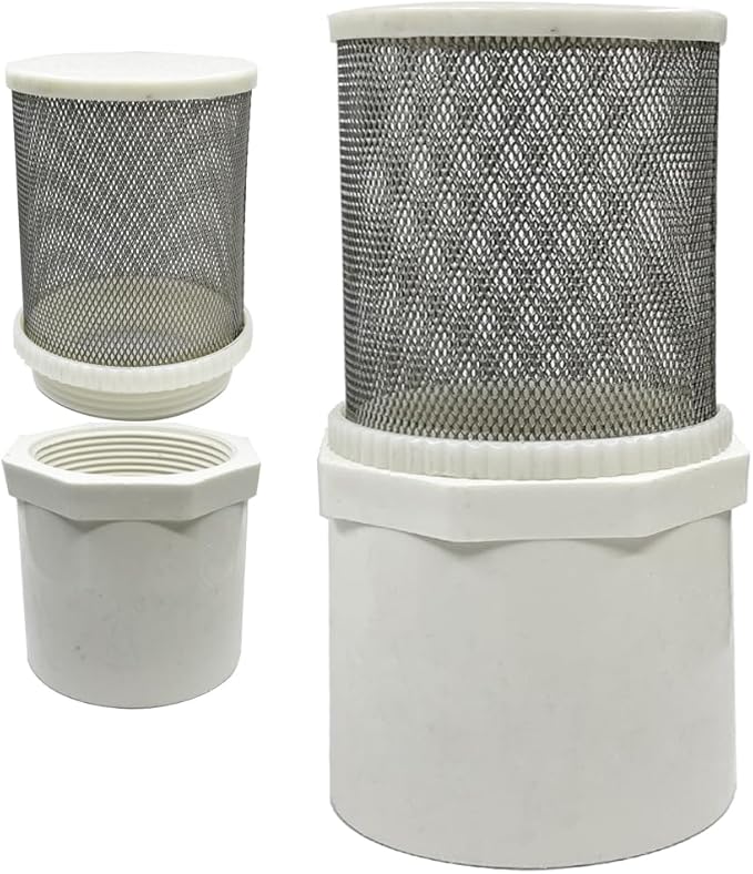 2.5 inch stainless steel filter cover connected to DN65/2.5" PVC water pipe, Suction Strainers 360 degree mesh rapid filtration used to remove debris and reduce solid entry