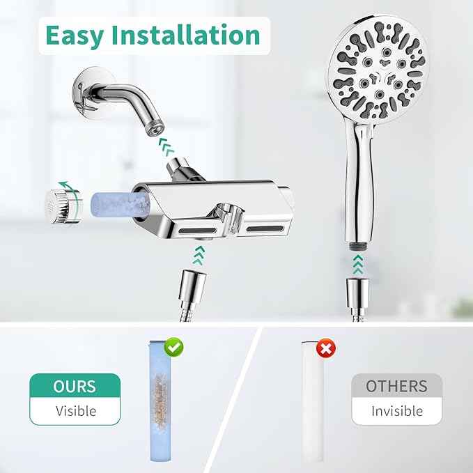 Filtered Shower Head with Handheld Combo, Hard Water Filter Shower Head with 9 Shower Modes, Dual Shower Heads High Pressure, Shower Filters to Remove Chlorine and Fluoride (Chrome)