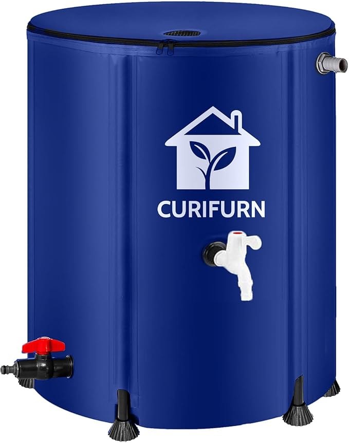 53 Gallon Rain Water Barrel, Portable Rainwater Collect System Water Storage Tank Collapsible Rain Barrel with Filter, Spigot & Overflow Kit (Reinforced Liner+Thickened Legs) - Blue