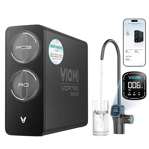 VIOMI V6 Pro Reverse Osmosis System, 600 GPD Tankless RO Water Filter System, Under Sink RO System, 9 Stage Filtration, 3:1 Pure to Drain, Reduce TDS, NSF/ANSI 372 & 58 Certified, Smart LCD Faucet