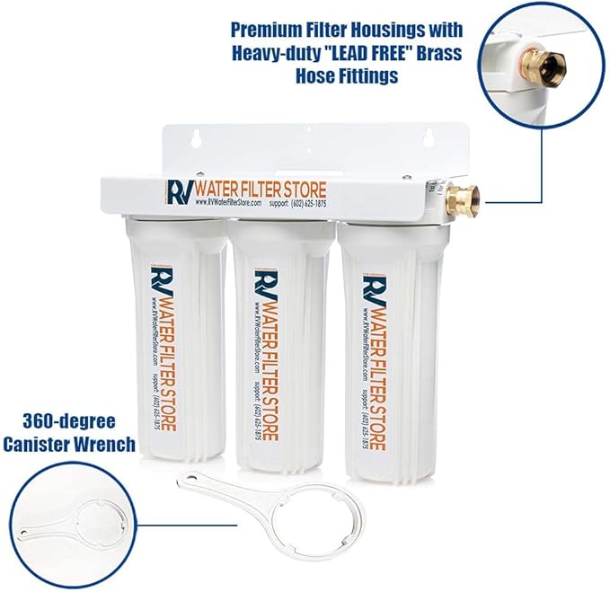 Extreme Clean 3 Stage Water Filtration System - Includes Virus Hero, F1PB Anti Scale 0.5 Micron Carbon Block, Heavy Metal Trap Filter - High Flow, Standard Bracket