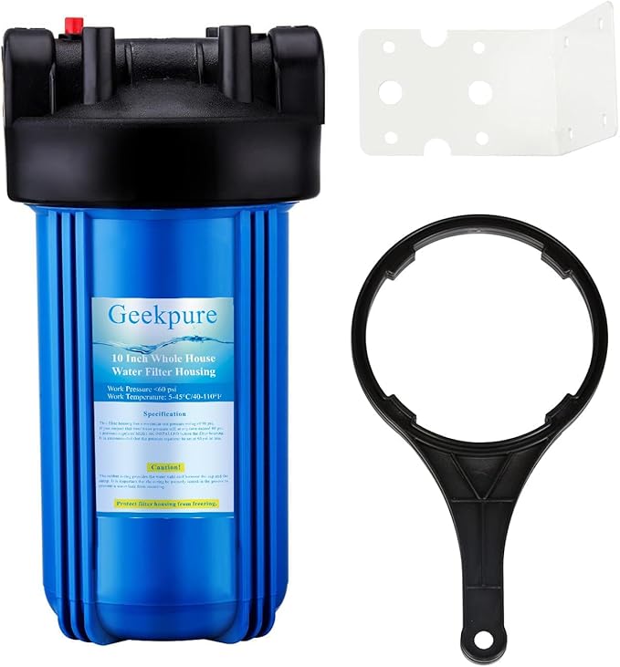 Geekpure 10-Inch Whole House Big Water Filter Housing-Fit for 4.5"x10"Filters -Blue-1 Inch Port (1)