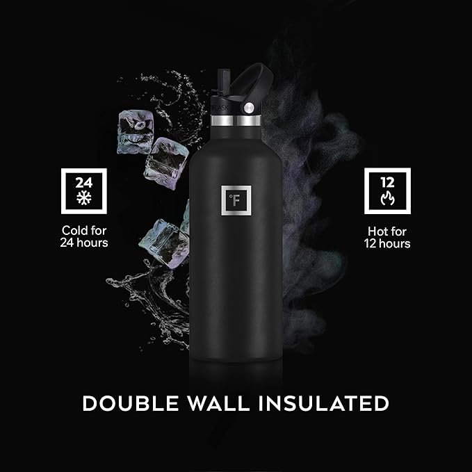 IRON °FLASK Camping & Hiking Hydration Flask with Straw, Narrow Mouth Insulated Stainless Steel Sports Water Bottle - Burgundy 32 oz - Straw (1 Lid)