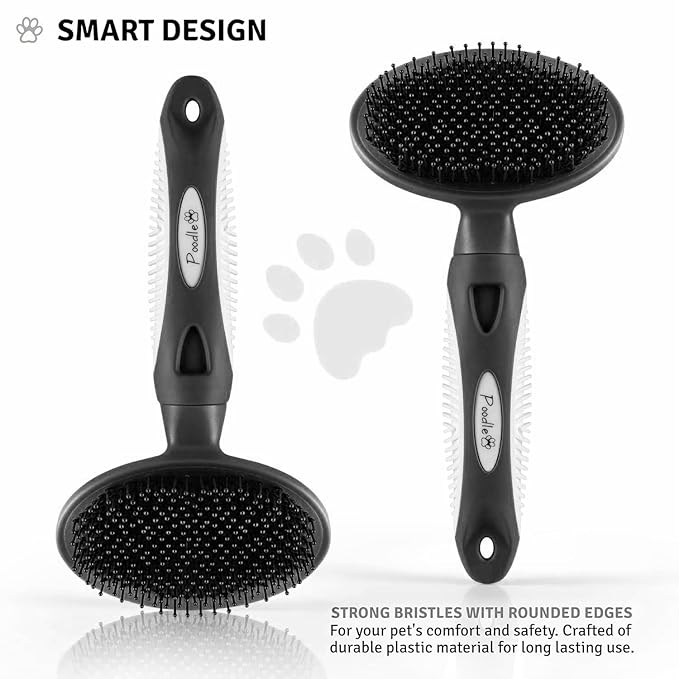 Round Bristle Pet Brush for Dogs and Cats - Soft Dog Brush for Grooming Short or Long Hair - Gentle Tool for Sensitive Skin Removes Dander, Dirt, and Detangles (Black) - AquaVibe