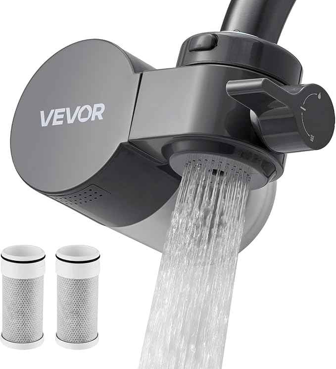 VEVOR Faucet Mount Water Filter, Horizontal Water Purifier for Sink Tap, NSF Certified Carbon Fiber Filter, Removes Chlorine Lead with 3 Filters, Fits Most Kitchen or Bathroom Faucets, Gray - AquaVibe