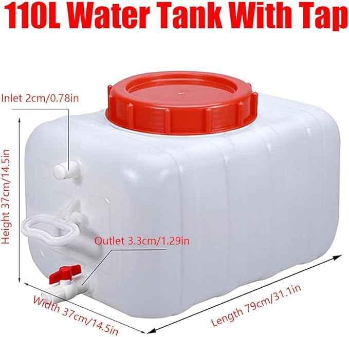 Plastic Water Tank 25L/35L/50L/80L/110L/200L Water Container，Rain Water Tank，Food-Grade Rectangular Thickened Water Tower with Faucet for Household Water Storage(Size:110L)