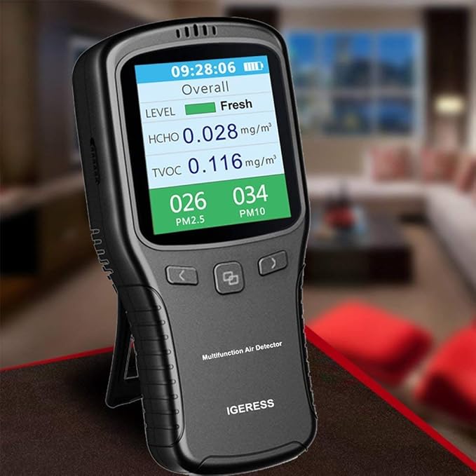 Indoor Air Quality Monitor, IGERESS Formaldehyde Detector, Pollution Monitor,Dust Tester, Detect Indoor HCHO/TVOC/PM2.5/PM10 (Gray)