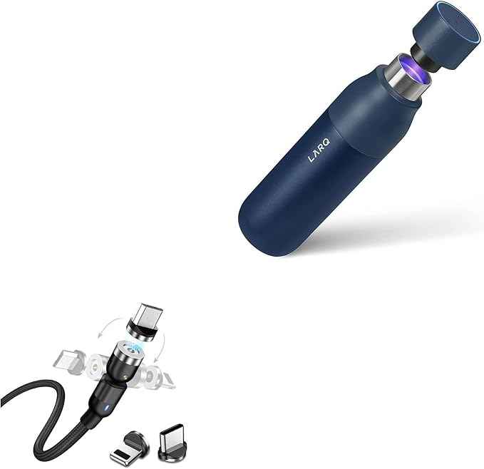 BoxWave Cable Compatible with LARQ Bottle PureVis 25 oz - MagnetoSnap AllCharge Cable, Magnet Charging Cable USB Type-C Micro USB - Jet Black