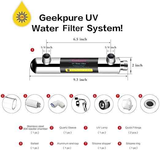Geekpure 6 Watt UV Water Filter Upgrade for Reverse Osmosis RO Filtration System(0.5-1 GPM) - AquaVibe