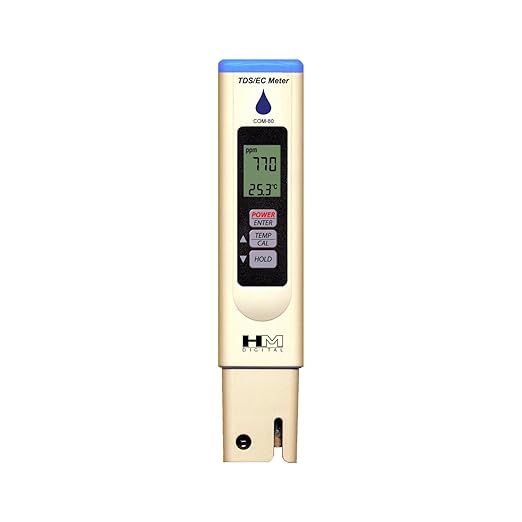 HM Digital COM-80 Electrical Conductivity (EC) and Total Dissolved Solids Hydro Tester, 0-5000 ppm TDS Range, 1 ppm Resolution, +/- 2% Readout Accuracy
