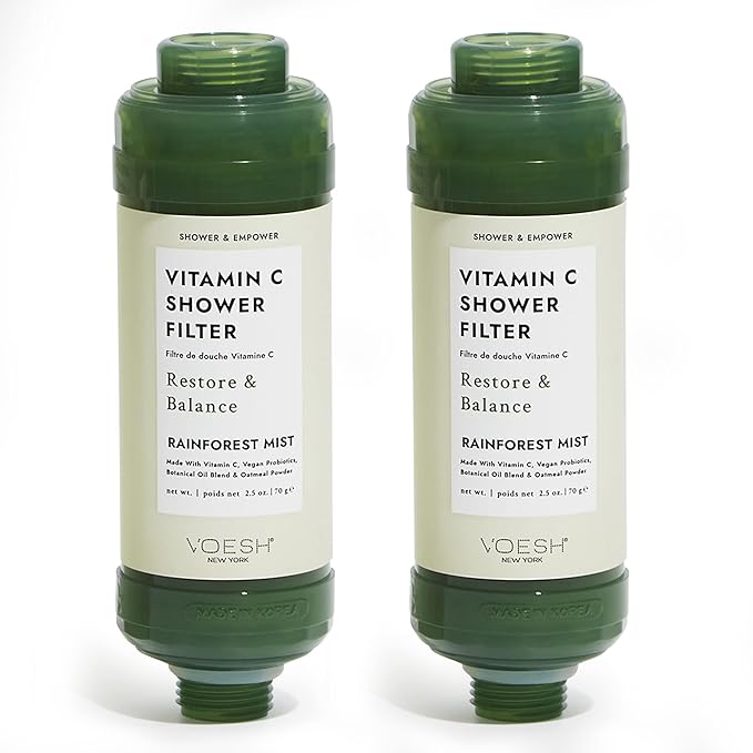 VOESH Vitamin C Shower Filter, Rainforest Mist, Shower Aromatherapy, Water Purifier, Water Softener, Vegan Probiotics, Spa Shower Head, Water Filter, Shower Self-Care
