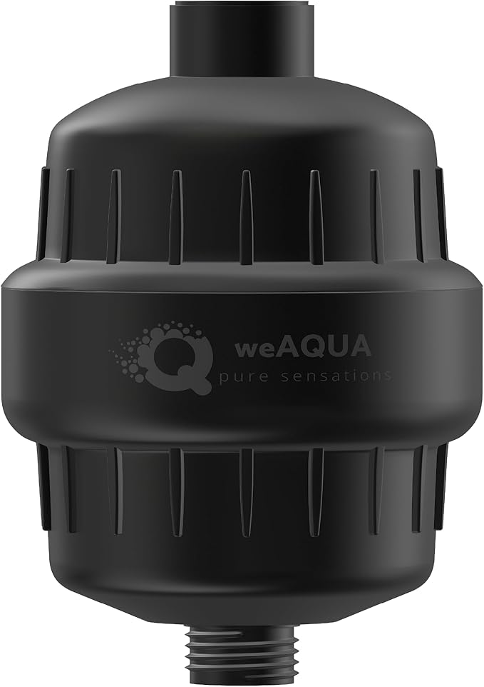 weAQUA Heavy Duty NO BS Shower Filter – 99% Removal for Hard Water, Chlorine, Fluoride, Heavy Metals, Micro-life, Organics and More (Matte Black)