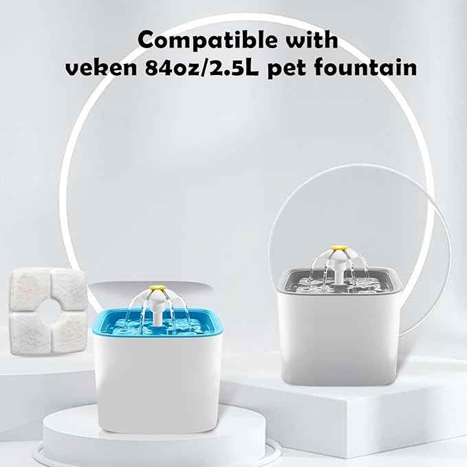 Replacement Filters & Pre-Filter Sponges (16 + 16 Pack) for Veken 84 oz / 2.5L Pet Fountain, Triple Filtration System Filter Set for Cat Water Fountain & Dog Water Dispenser