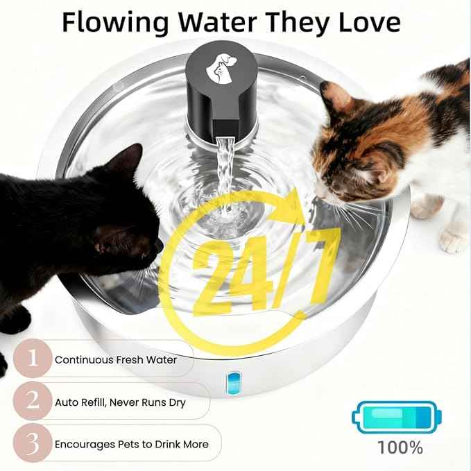 Dog Water Fountain, 8L Stainless Steel Dog Water Fountain for Large Dogs, Dog Water Bowl Dispenser, Super Quiet Pump and Replacement Filters for Cats and Dogs (Silver-8L+3Filters)