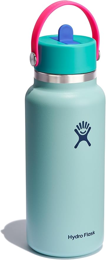 Hydro Flask Water Bottle - Insulated Stainless Steel - Wide Mouth Flex Straw Lid, Non Spill, Leakproof and Refillable in 32 Oz Polar Plunge