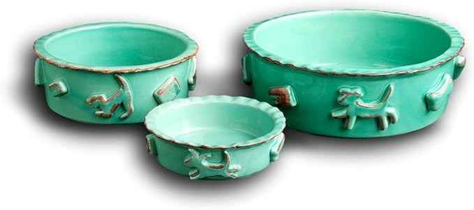 Carmel Ceramica Pdsa3001 Aqua/Green Dog Food/Water Bowl, Small
