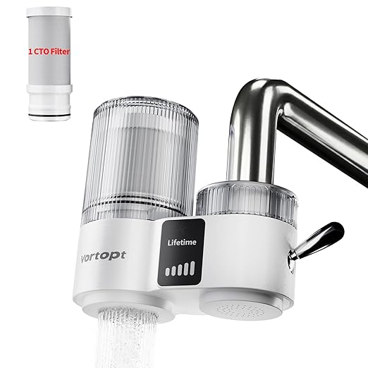 Vortopt Carbon Block Water Filter for Sink Faucet,NSF/ANSI 42 Certified Faucet Water Filter,with Display & 400 Gallon Capacity.