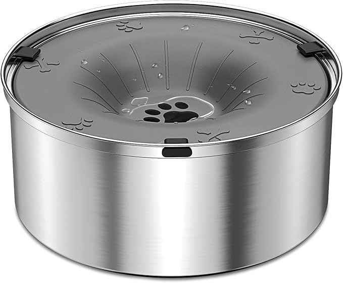 SCHITEC Dog Water Bowl No Spill 1.2L/40oz Slow Drinking Anti-Splash Stainless Steel Dog Bowl with Floating Disk, Spill Proof Pet Travel Water Dispenser for Sloppy Messy Drinkers(Gray)