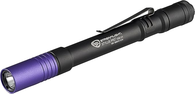 Streamlight 66149 Stylus Pro USB 400nm UV Rechargeable Penlight with - Cord and Nylon Holster, Black