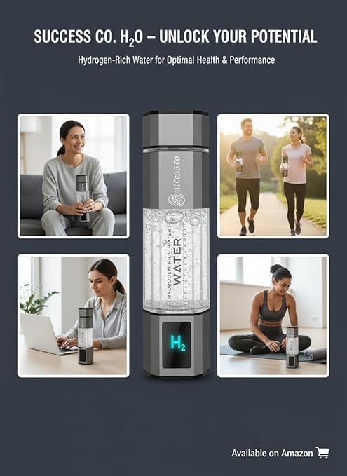 Success Co Hydrogen Water Bottle in Metallic Grey - Enhanced Hydration with Advanced Filtration, Stylish & Functional 10oz, Third Party Hydrogen Tested and Drop Tested, USB-C Type Charging