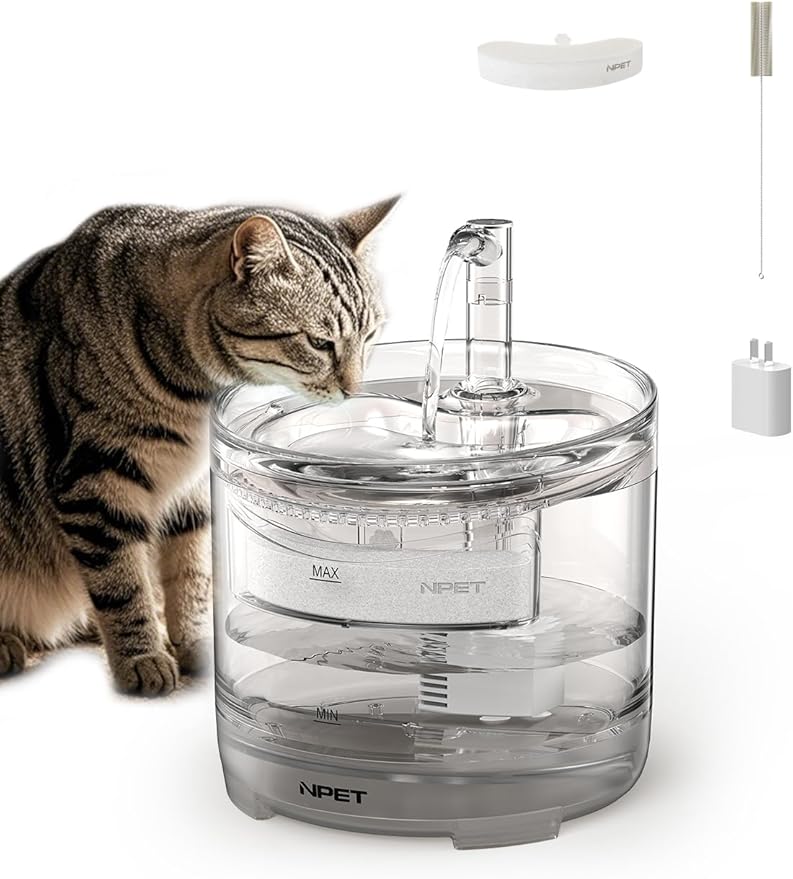 NPET WF050 Cat Water Fountain, Dog Water Dispenser, 1.5L Super Quiet Automatic Pet Drinking Fountain with Faucet Kit