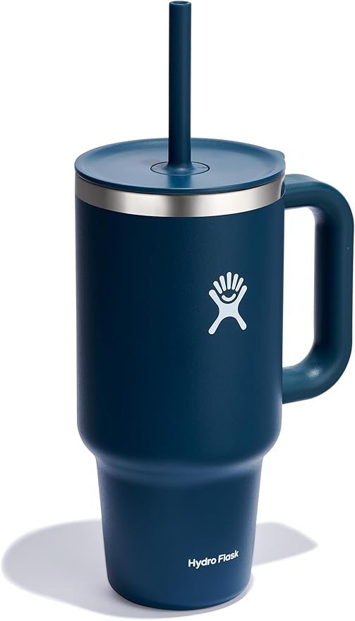 Hydro Flask Travel Tumbler with Handle, Lid and Straw - Insulated Stainless Steel in 32 Oz Indigo Blue