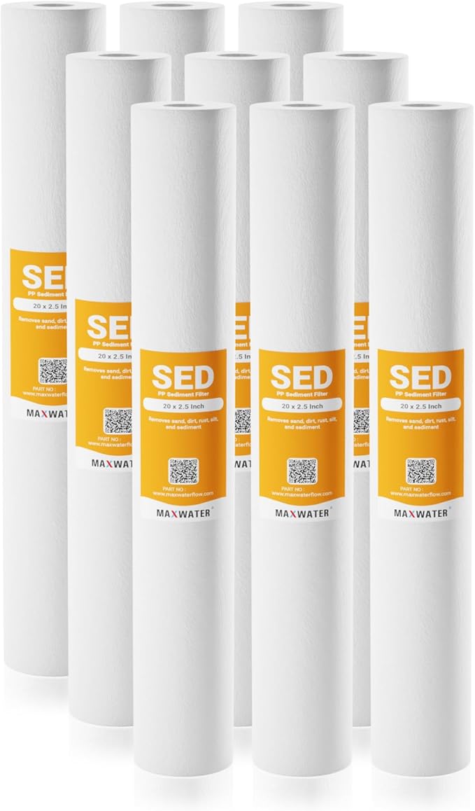 Max Water Slim Blue 5 Micron 20 inch x 2.5 inch Whole House Melt-Blown Polypropylene Sediment Water Filter Replacement Cartridge (Pack of 9)
